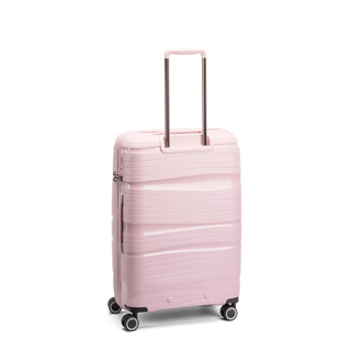 North Pioneer OSL Mellanstor Resväska 67 cm - Rosa hårdskal med vågmönster – teleskophandtag i kopparfärg och 360° hjul för smidig manövrering och stilren design