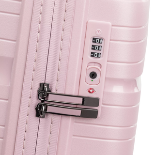 North Pioneer OSL Mellanstor Resväska 67 cm - Rosa hårdskal med vågmönster – teleskophandtag i kopparfärg och 360° hjul för smidig manövrering och stilren design