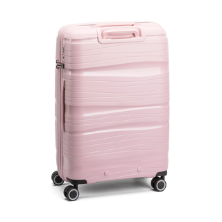 North Pioneer OSL Mellanstor Resväska 67 cm - Rosa hårdskal med vågmönster – teleskophandtag i kopparfärg och 360° hjul för smidig manövrering och stilren design