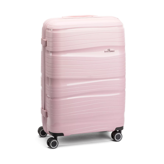 North Pioneer OSL Mellanstor Resväska 67 cm - Rosa hårdskal med vågmönster – teleskophandtag i kopparfärg och 360° hjul för smidig manövrering och stilren design