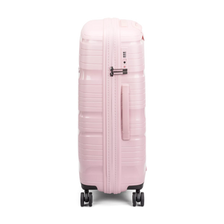 North Pioneer OSL Mellanstor Resväska 67 cm - Rosa hårdskal med vågmönster – teleskophandtag i kopparfärg och 360° hjul för smidig manövrering och stilren design