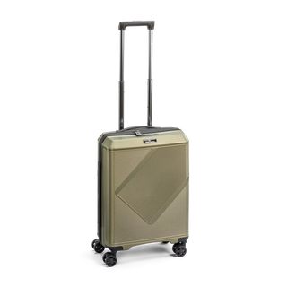 North Pioneer PRG Kabinväska 55 cm - Grön hårdskal med vågmönster – teleskophandtag i kopparfärg och 360° hjul för smidig manövrering och stilren design fotad mot en vit bakgrund 