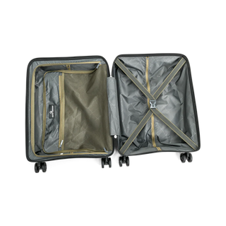 North Pioneer PRG Kabinväska 55 cm - Grön hårdskal med vågmönster – teleskophandtag i kopparfärg och 360° hjul för smidig manövrering och stilren design fotad mot en vit bakgrund 