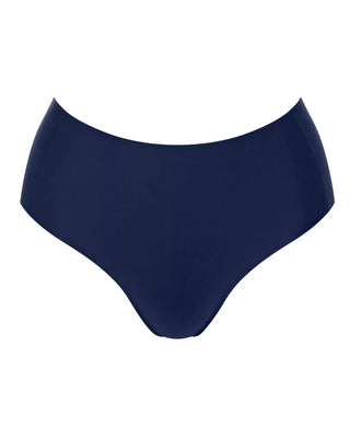 “Frilagd bild av Sloggi Zero Feel högmidjade trosor i marinblått – sömlösa trosor i återvunnen mikrofiber med full täckning och osynlig passform.”