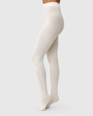 Swedish Stockings Freja Ribbed Wool Strumpbyxor - Ivory  bilden visar snygga strumpbyxor 