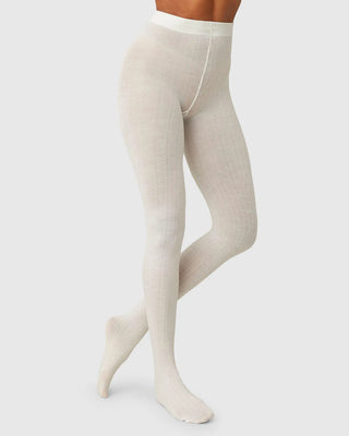 Swedish Stockings Freja Ribbed Wool Strumpbyxor - Ivory  bilden visar snygga strumpbyxor 
