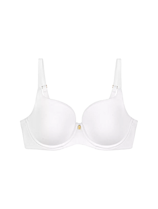 Frilagd bild av vit Triumph Body Make-Up Essentials vadderad bygel-bh – slät t-shirt-bh med formande kupor och osynlig passform.