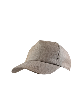 Wigéns Baseballkeps i Linne Brun stil full herr keps fotad snett framifrån mot en vit bakgrund  