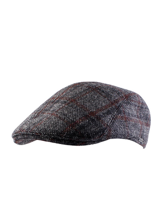 Wigéns Ivy Flat Cap - Grå med klassiskt rutmönster. fotad mot en grå bakgrund