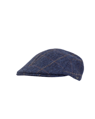 Wigéns Ivy Flat Cap i Bomull -  Marinblå med rutigtmönster  från Wigéns fotad mot en vit bakgrund snett framifrån 