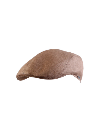 Wigéns Ivy Flat Cap i Linne -  Brun herr keps i Linne från Wigéns fotad mot en vit bakgrund snett framifrån 