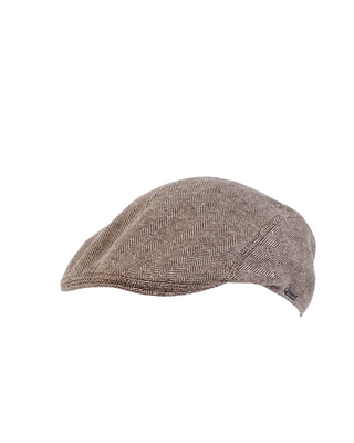 Wigéns Ivy Flat Cap i Linne -  Brunrandig med  herr keps i Linne från Wigéns fotad mot en vit bakgrund snett framifrån 