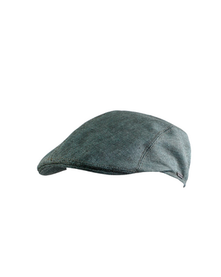 Wigéns Ivy Flat Cap i Linne - Grön herr keps i Linne från Wigéns fotad mot en vit bakgrund snett framifrån 