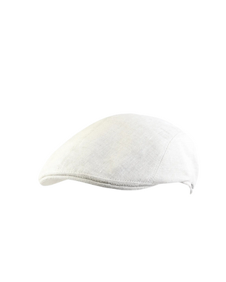 Wigéns Ivy Flat Cap i Linne -  Ljusbeige herr keps i Linne från Wigéns fotad mot en vit bakgrund snett framifrån 