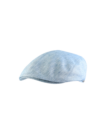 Wigéns Ivy Flat Cap i Linne - Ljusblå herr keps i Linne från Wigéns fotad mot en vit bakgrund snett framifrån 