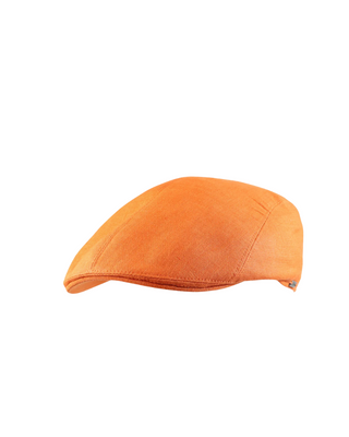 Wigéns Ivy Flat Cap i Linne - Orange herr keps i Linne från Wigéns fotad mot en vit bakgrund snett framifrån 