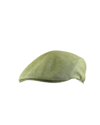 Wigéns Ivy Flat Cap i Linne - ljusgrön herr keps i Linne från Wigéns fotad mot en vit bakgrund snett framifrån 