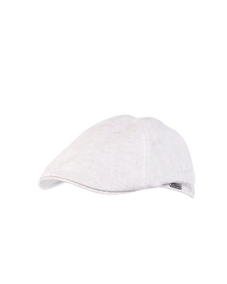 Wigéns Ivy Pub Cap i ljusbeige linne med fiskbensmönster – klassisk herrkeps i somrig pub cap-stil, perfekt för vår och sommar.