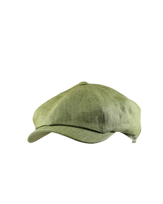 Wigéns Newsboy Classic Keps i Linne - Grön, sygg och härlig herr keps fotad mot en vit/grå bakgrund 