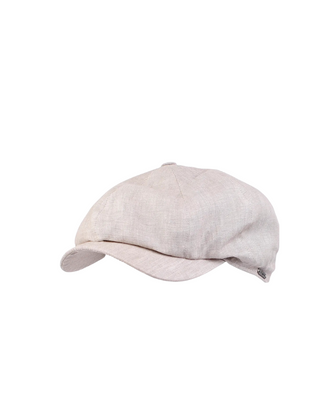 Wigéns Newsboy Classic Keps i Linne - Khaki, sygg och härlig herr keps fotad mot en vit/grå bakgrund 