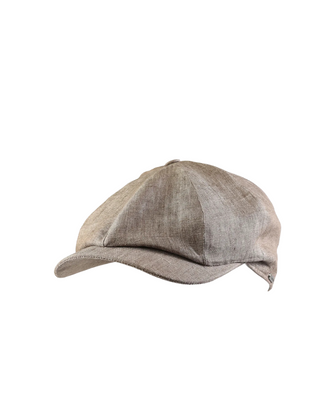 Wigéns Newsboy Classic Keps  i Linne - Ljusbrun, sygg och härlig herr keps fotad mot en vit/grå bakgrund 
