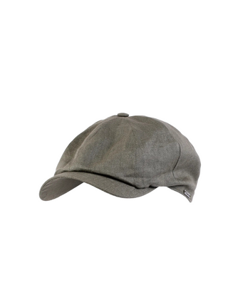 Wigéns Newsboy Classic Keps i Linne - Mörk Olivgrön, sygg och härlig herr keps fotad mot en vit/grå bakgrund 
