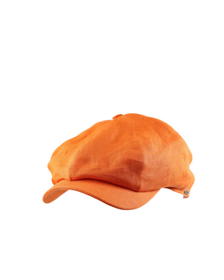Wigéns Newsboy Classic Keps  i Linne - orange, sygg och härlig herr keps fotad mot en vit/grå bakgrund 