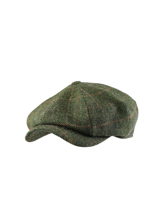 Wigéns Newsboy Retro Keps – Grömelerad med Fiskbens och Rutmönster herrkeps från wigéns fotad mot en vit bakgrund