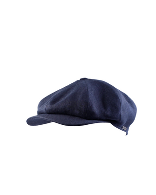 Wigéns Newsboy Retro Keps – marinblå i linne härlig retro herrkeps från wigéns fotad mot en vit bakgrund