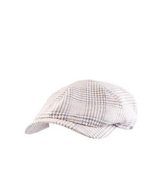 Wigéns Newsboy Slim Cap - Beige med Rutigt Mönster. Fotad mot en vit bakgrund 