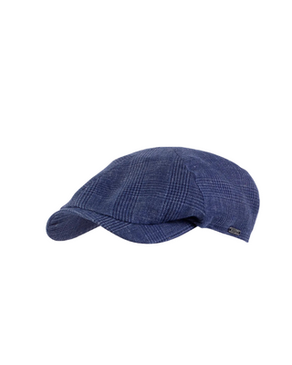 Wigéns Newsboy Slim Cap - Blå med Rutigt Mönster. Retro Herrkeps fotad mot en vit bakgrund 