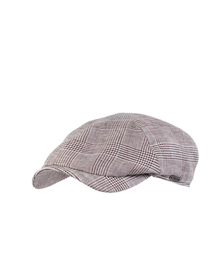 Wig_ns_Newsboy_Slim_Cap_-_Brun_med_Rutigt_M_nster , fotad mot en vit bakgrund 