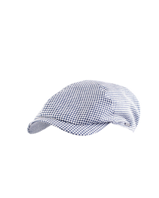 Wigéns Newsboy Slim Cap - Mörkblå/Vit med Rutigt Mönster. Retro Herrkeps fotad mot en vit bakgrund 
