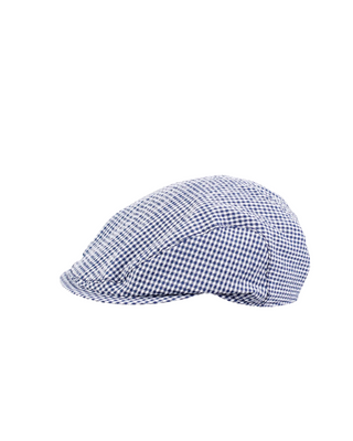 Wigéns Slim Flat Cap – Vit/Blå med Rutigt Gingham-mönster herrkeps med modern smal passform och kort skärm