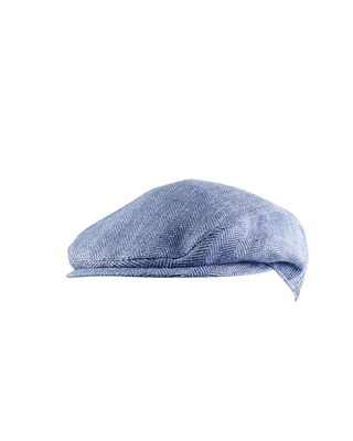 Wigéns Slim Flat Cap i Linne – Ljusblå med Fiskbensmönster herrkeps med modern smal passform och kort skärm