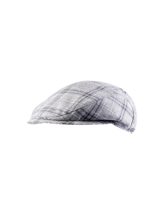 Wigéns Slim Flat Cap i Linne –   Ljusgrå med Klassiskt Rutmönster herrkeps med modern smal passform och kort skärm