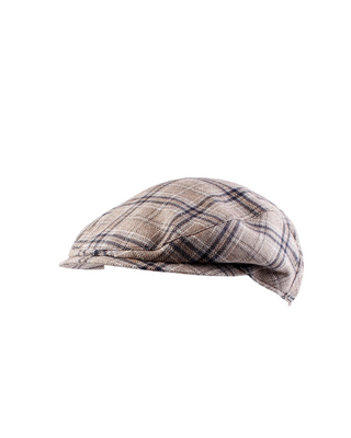 Wigéns Slim Flat Cap i Linne – Sandfärgad med Klassiskt Rutmönster  herrkeps med modern smal passform och kort skärm
