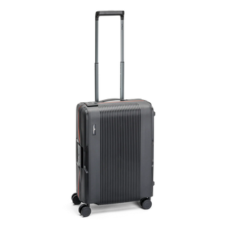 North Pioneer MUC Kabinväska 55 cm - svart hårdskal med vågmönster – teleskophandtag i kopparfärg och 360° hjul för smidig manövrering och stilren design fotad mot en vit bakgrund 