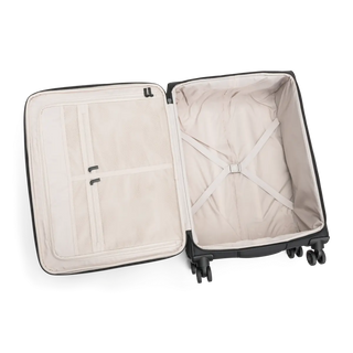 Svart kabinväska 65cm med teleskophandtag, fyra dubbelhjul och praktisk framficka – perfekt för handbagage.