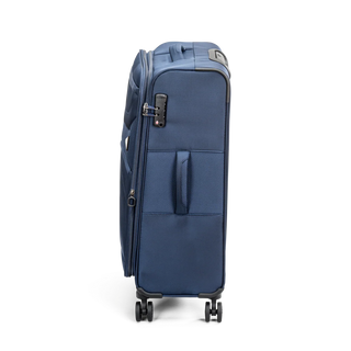 North Pioneer Gate Mellanstor Resväska 68 cm - Marinblå teleskophandtag, 360° hjul och TSA-lås – idealisk för resor och handbagage. Fotad mot en vit bakgrund 