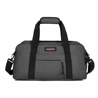 Eastpak Compact+ Duffelbag - Black Denim, fotad mot en vit bakgrund.