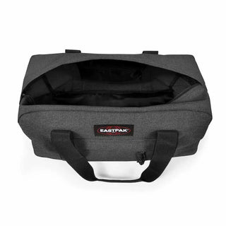 Eastpak Compact+ Duffelbag - Black Denim, fotad mot en vit bakgrund.
