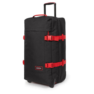 Eastpak Tranverz Stor Resväska - Kontrast Scarlet, fotad mot en vit bakgrund.