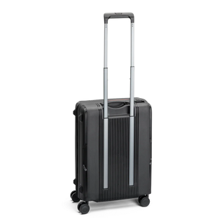 North Pioneer MUC Kabinväska 55 cm - svart hårdskal med vågmönster – teleskophandtag i kopparfärg och 360° hjul för smidig manövrering och stilren design fotad mot en vit bakgrund 
