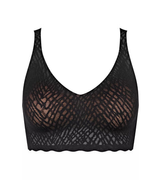 Produktbild av sloggi ZERO Feel Bliss V-neck bralette i spets – visad utan modell med djup V-ringning och vågskurna kanter