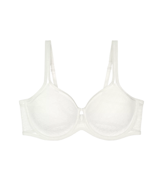 Vit Signature Lace formpressad bygel-bh med dubbla lager och nyckelhålsdetalj, frilagd mot vit bakgrund.